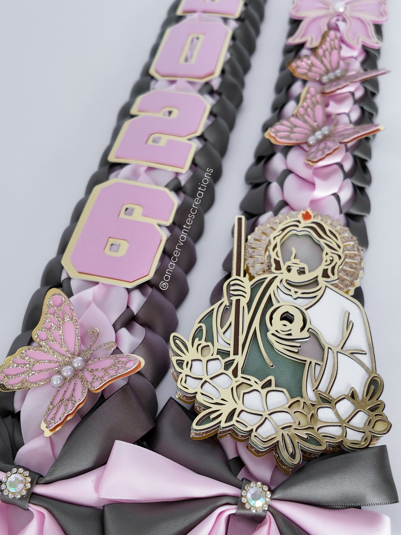 Pink & Sage Satin Ribbon Lei – San Judas Tadeo Edition | Class of 2026