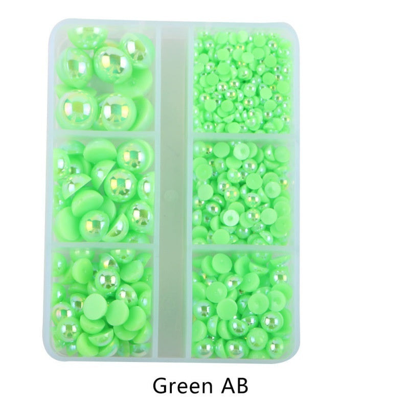 Half Round Flatback Plastic Bead (3-10mm) - Green AB
