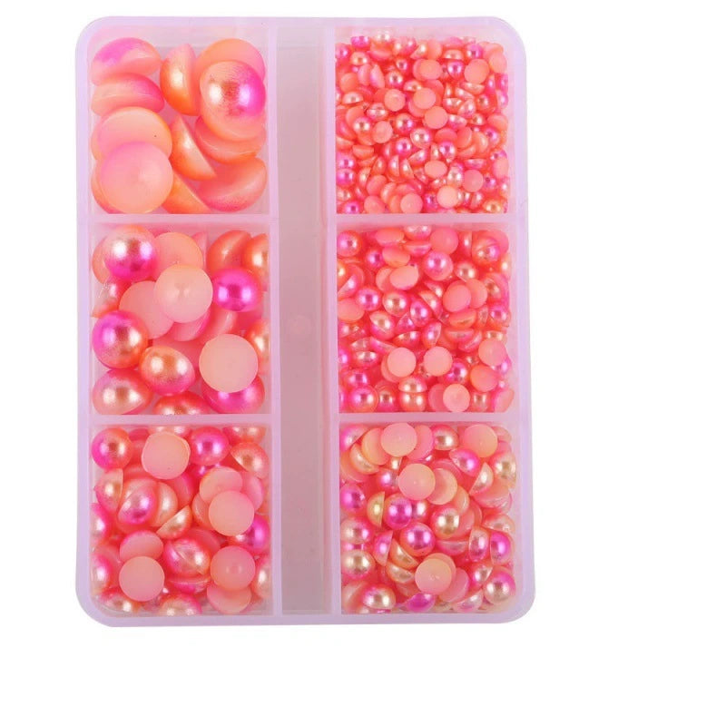 Half Round Flatback Plastic Bead (3-10mm) - Mixed Pink/Orange