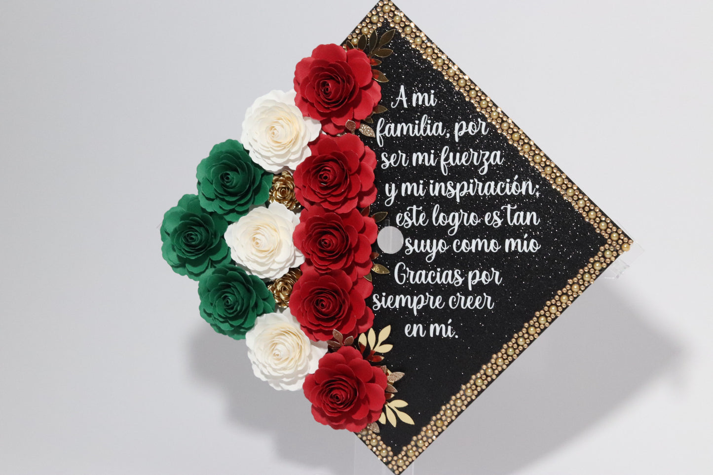 Custom Graduation Cap Topper (Mexican Flag Roses)