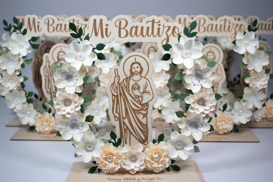 Recuerdos/Centros de Mesa Para Bautizo San Judas Tadeo (Crema)