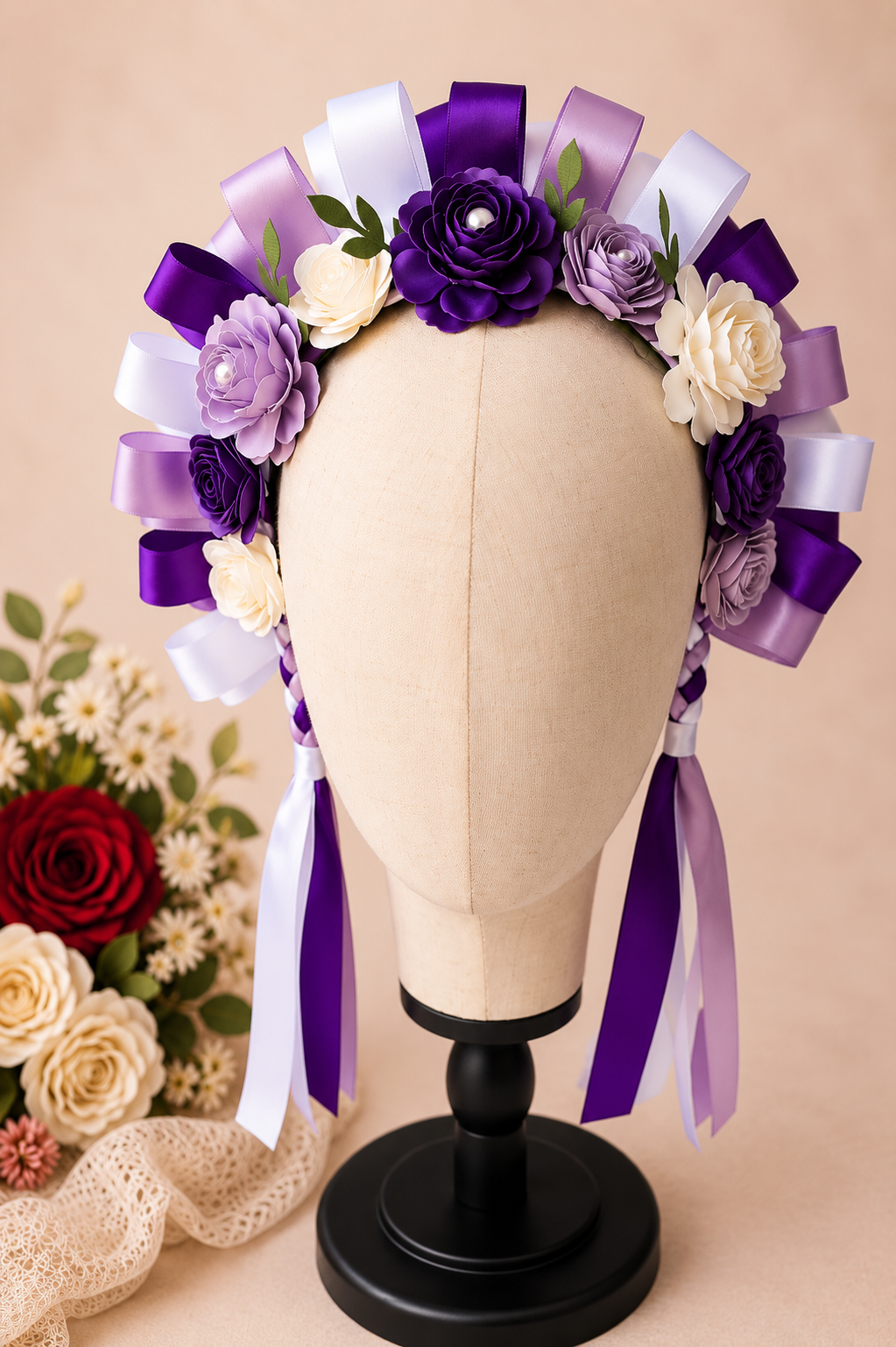 Traditional Lele Headband Ribbon & Paper Flower Headband