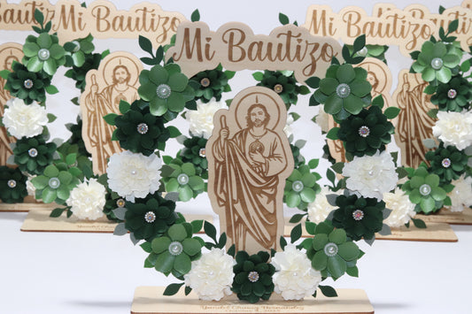 Recuerdos/Centros de Mesa Para Bautizo San Judas Tadeo (Verde)