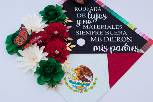 Mexican Heritage Graduation Cap Topper & Satin Ribbon Lei Bundle