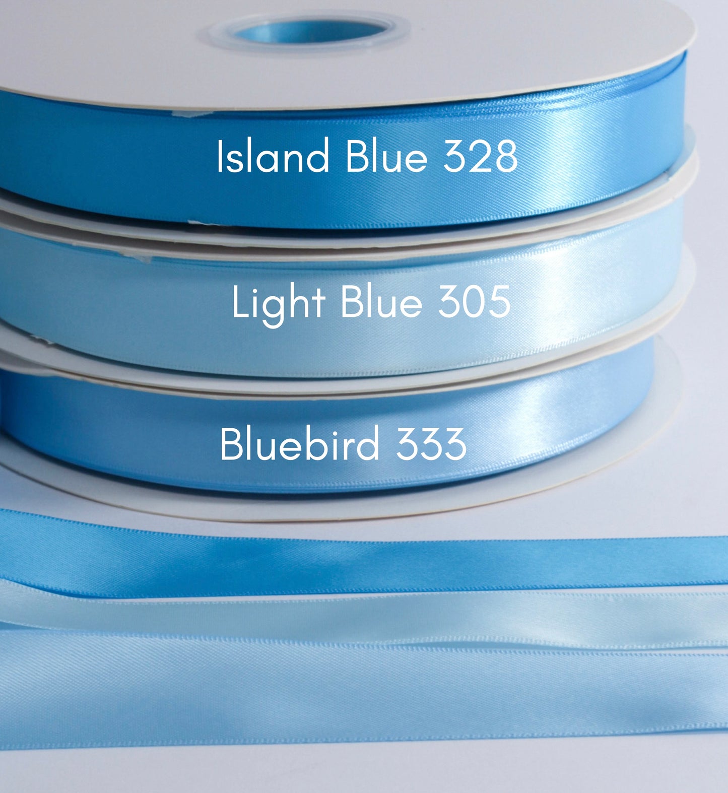 7/8” Double-Faced Satin Ribbon - 100 yards (Water Blues)