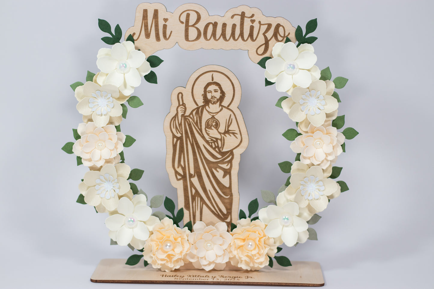 Recuerdos/Centros de Mesa Para Bautizo San Judas Tadeo (Crema)