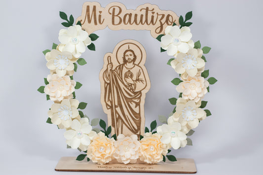 Recuerdos/Centros de Mesa Para Bautizo San Judas Tadeo (Crema)