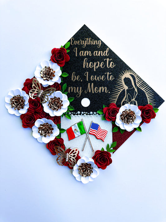 Mexico Flag & Virgen de Guadalupe Graduation Cap topper