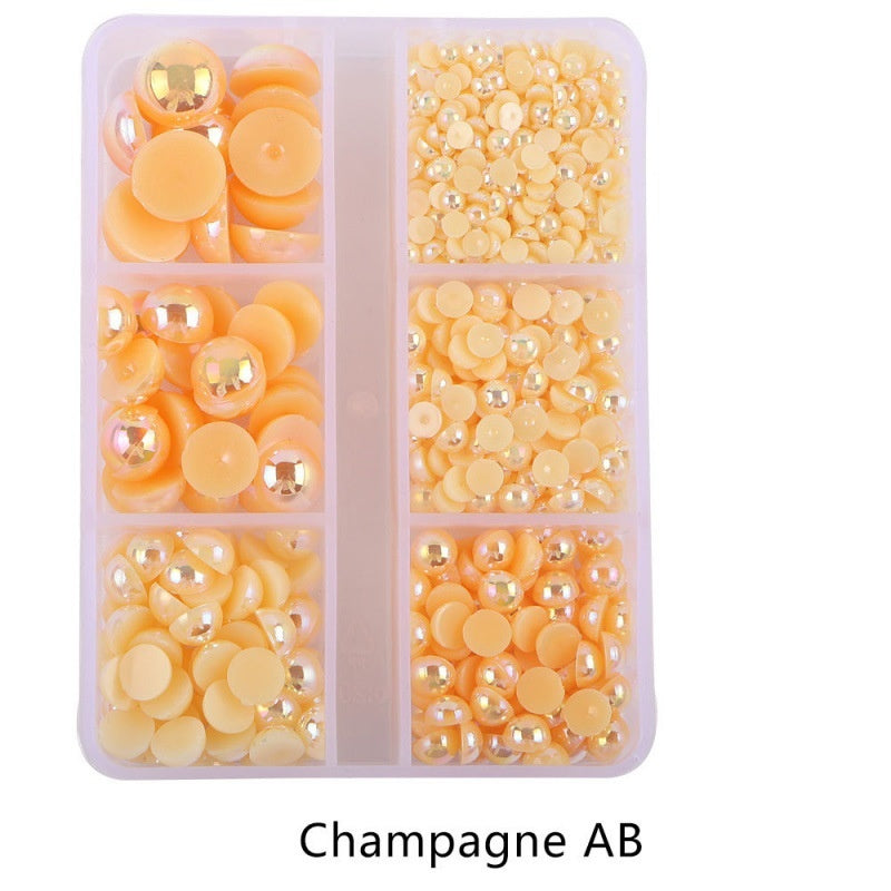 Half Round Flatback Plastic Bead (3-10mm) - Champagne AB