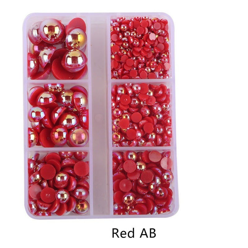 Half Round Flatback Plastic Bead (3-10mm) - Red AB