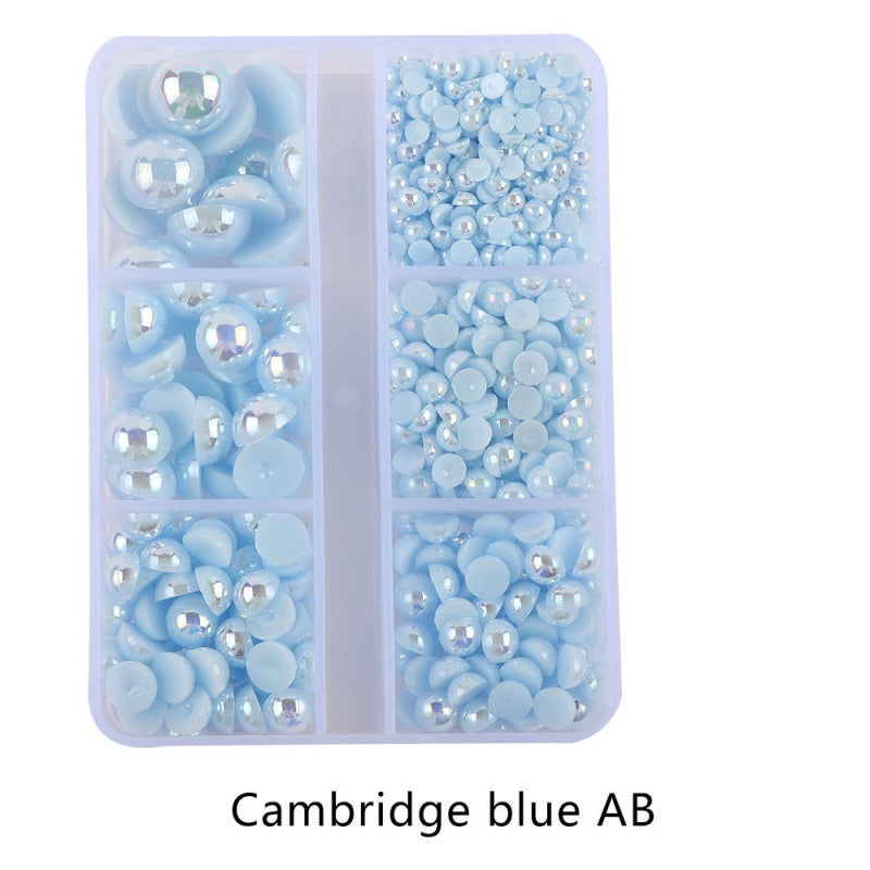 Half Round Flatback Plastic Bead (3-10mm) - Cambridge Blue AB