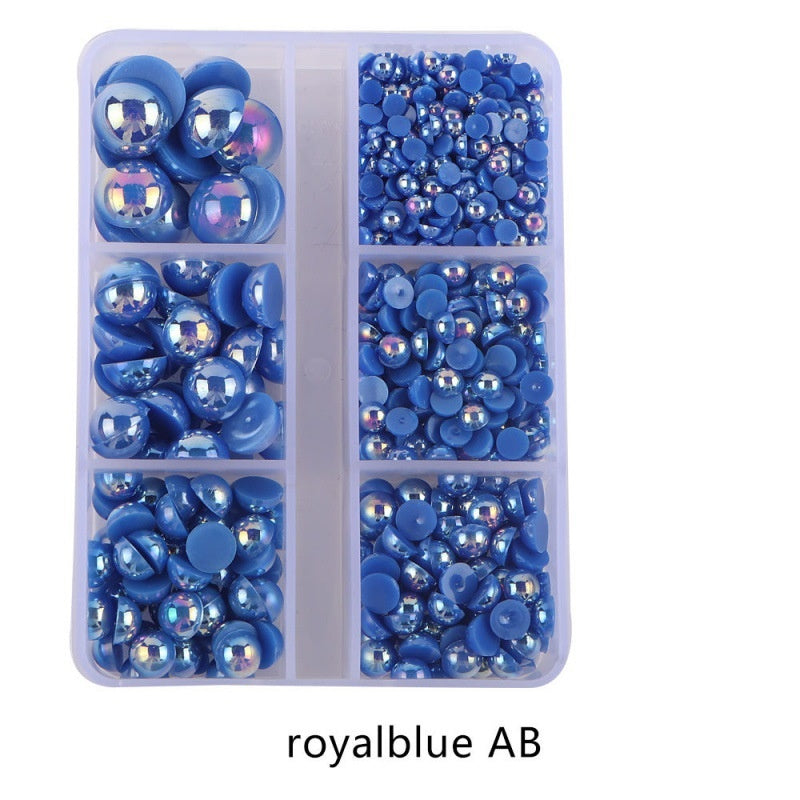Half Round Flatback Plastic Bead (3-10mm) - Royal Blue AB
