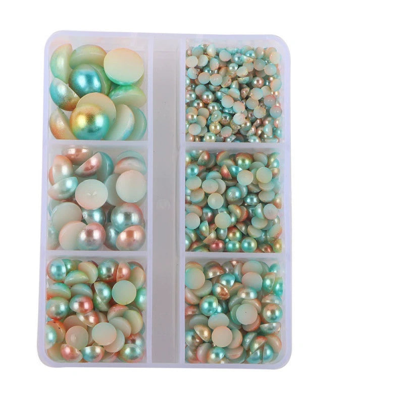 Half Round Flatback Plastic Bead (3-10mm) - Mixed Turquoise/Coral
