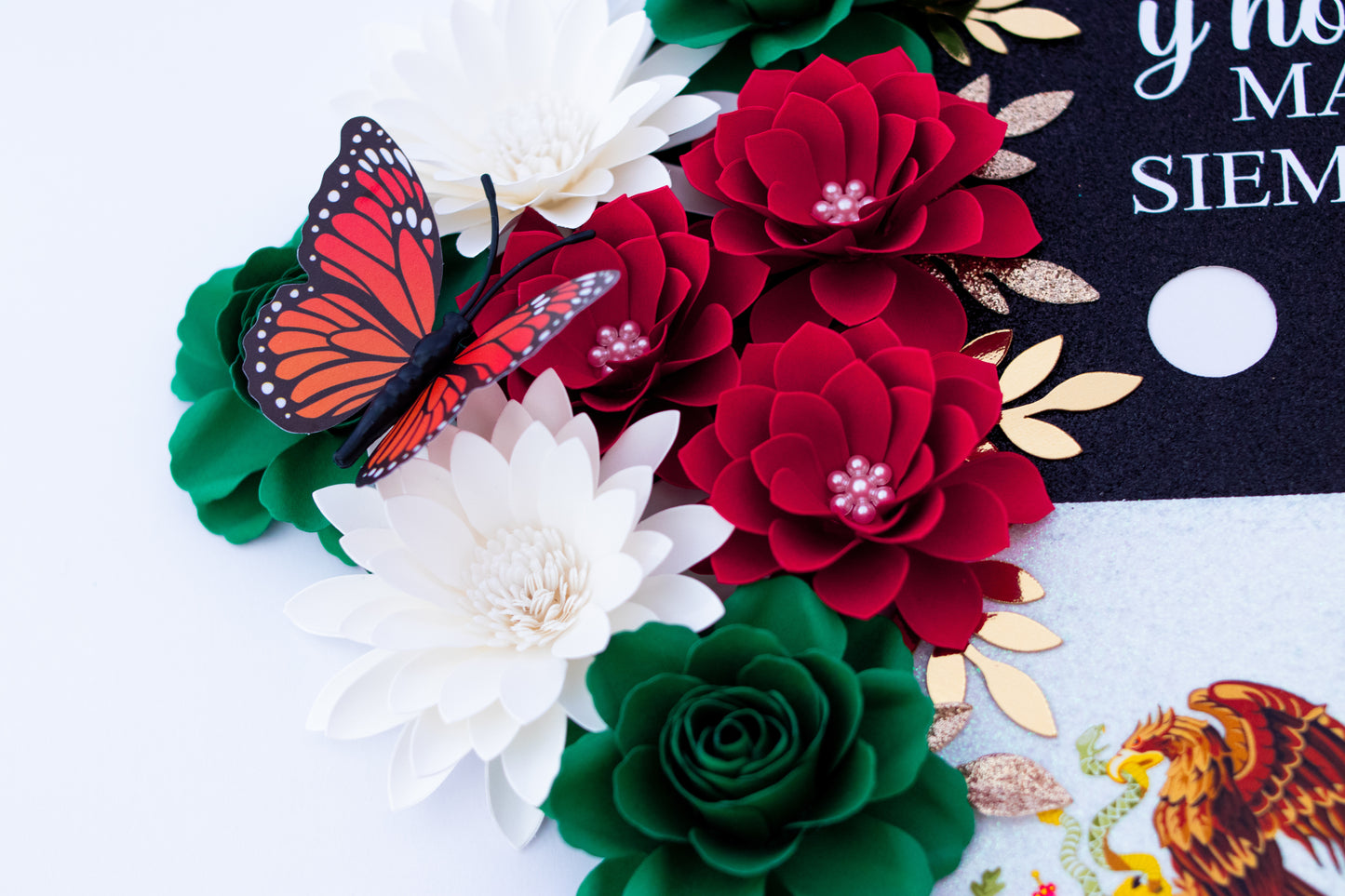 Mexican Heritage Graduation Cap Topper & Satin Ribbon Lei Bundle