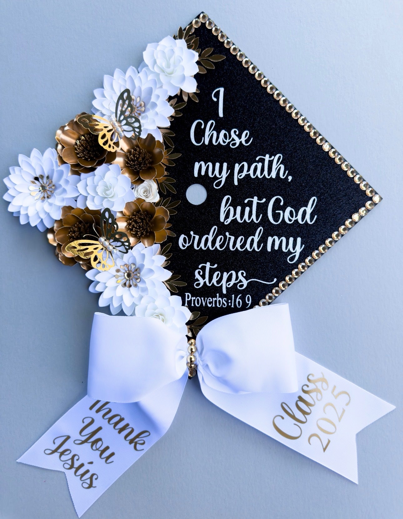 White and Gold Graduation Cap topper