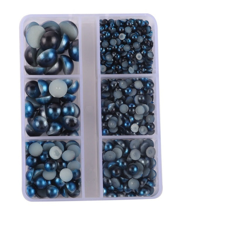 Half Round Flatback Plastic Bead (3-10mm) - Mixed Dark Blue/Blue