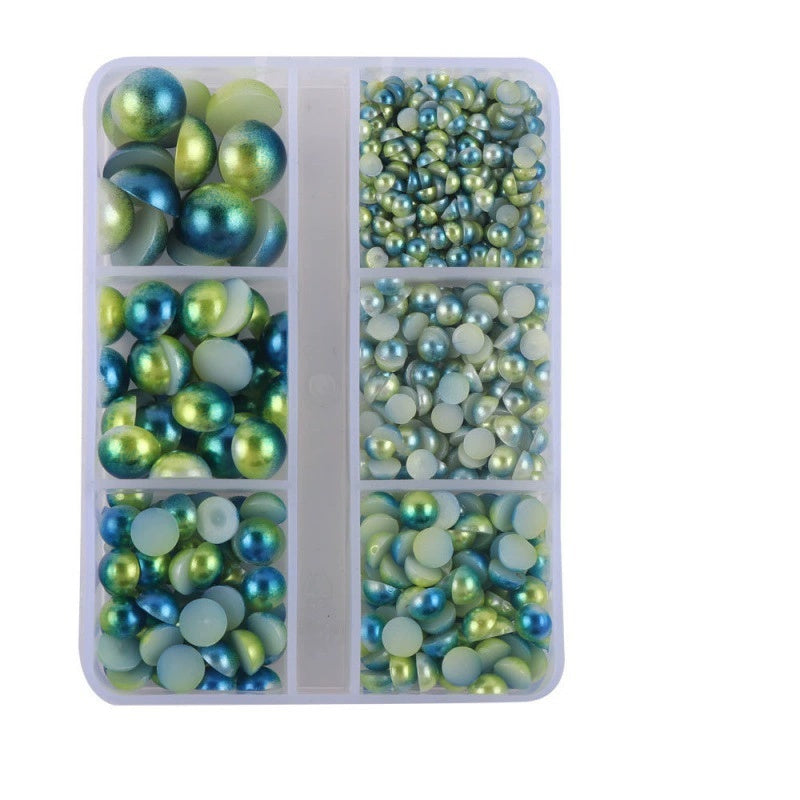 Half Round Flatback Plastic Bead (3-10mm) - Mixed Turquoise/Green