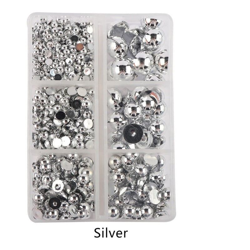 Half Round Flatback Plastic Bead (3-10mm) - Silver