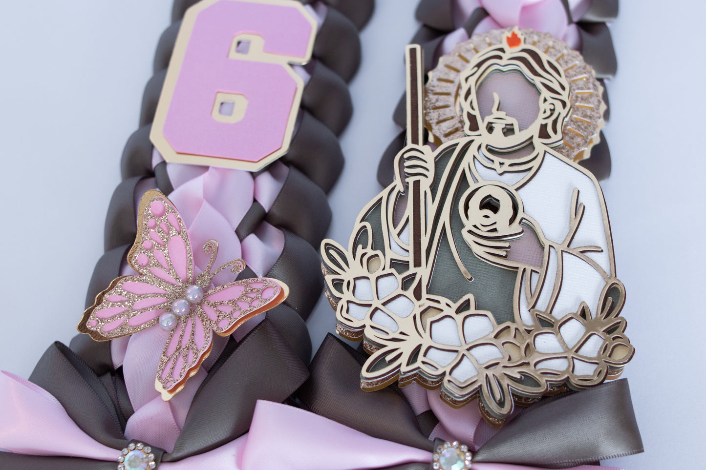 Pink & Sage Satin Ribbon Lei – San Judas Tadeo Edition | Class of 2026
