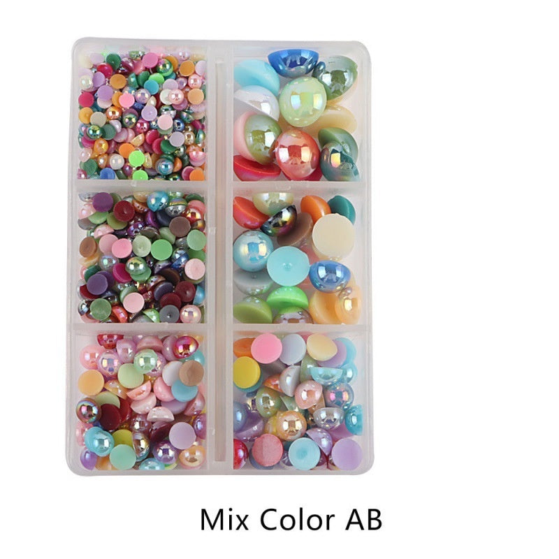 Half Round Flatback Plastic Bead (3-10mm) - Mixed Color AB