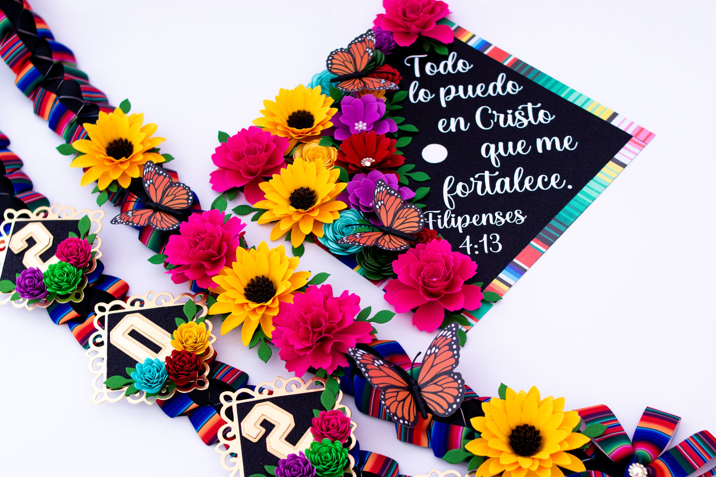 Mexico Lindo y Querido Bundle Graduation Cap Topper & Satin Ribbon Lei Bundle