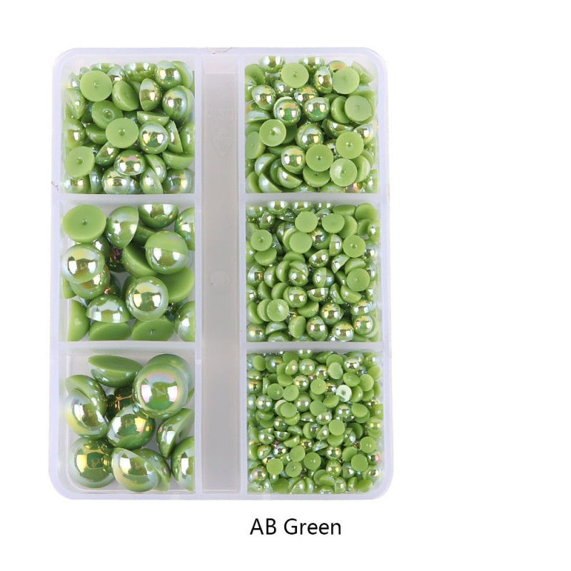 Half Round Flatback Plastic Bead (3-10mm) - AB Green