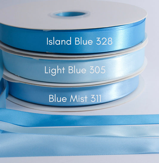7/8” Double-Faced Satin Ribbon - 100 yards (Water Blues)
