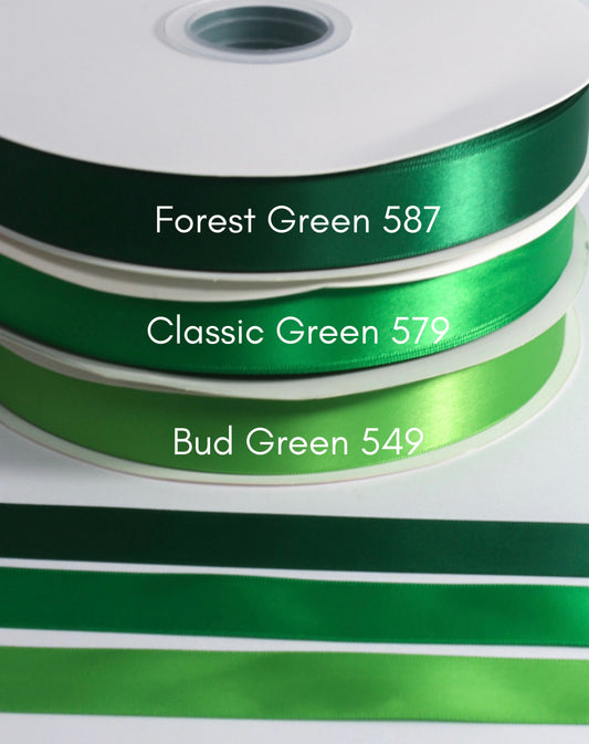 7/8” Double-Faced Satin Ribbon - 100 yards (Emerald Bloom)