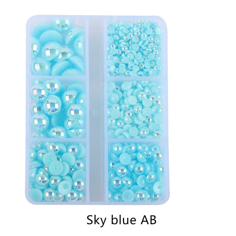 Half Round Flatback Plastic Bead (3-10mm) - Sky Blue AB