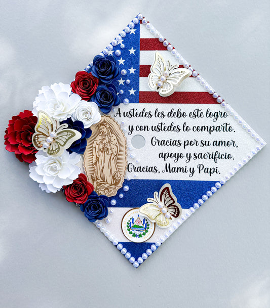 U.S. & El Salvador Inspired Graduation Cap topper