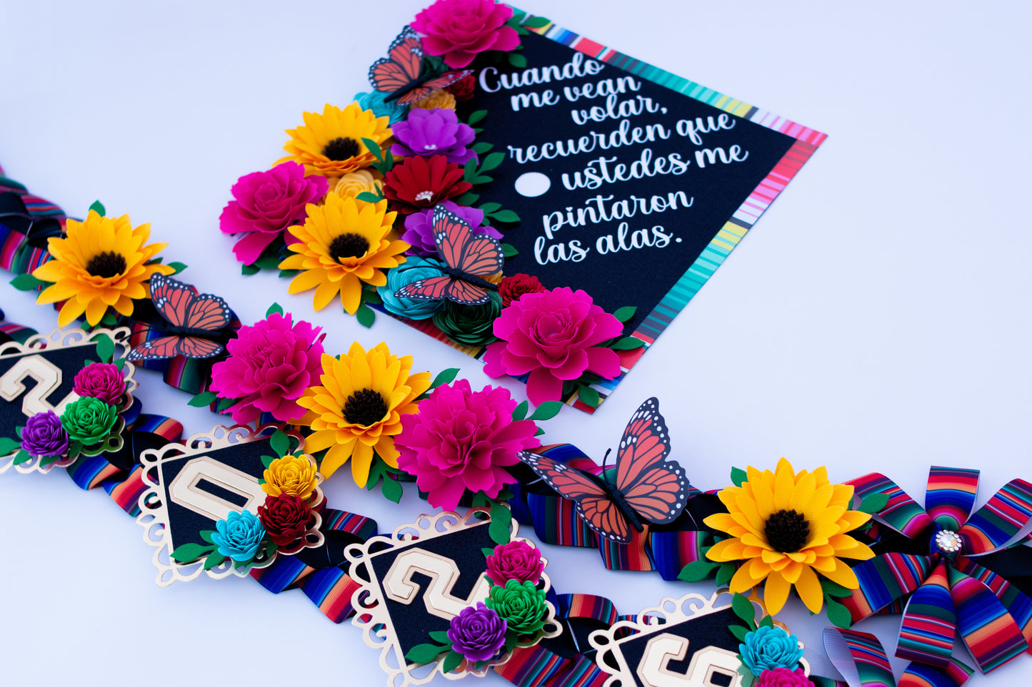 Mexico Lindo y Querido Bundle Graduation Cap Topper & Satin Ribbon Lei Bundle
