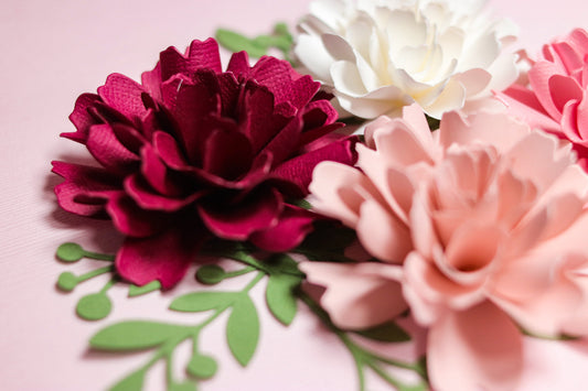 Valentina Flower II - Cardstock Flowers with Leaves 12 Pack – 2.75"