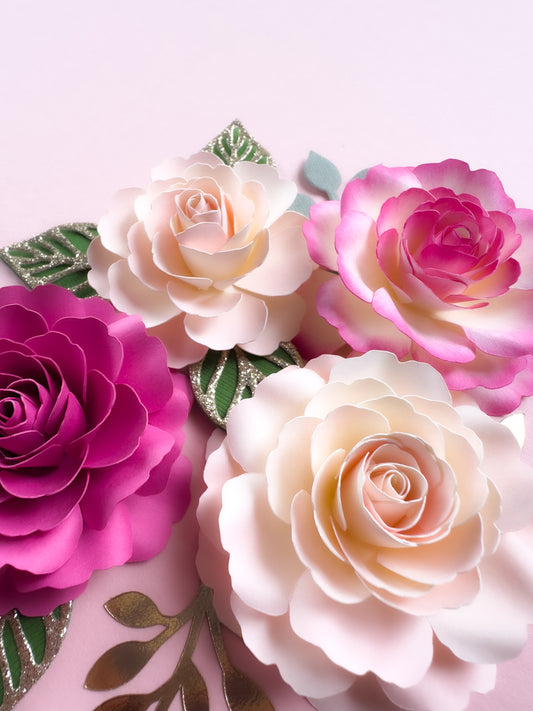 Liliana Rose - Cardstock Flowers with Leaves 12 Pack – 2.75"