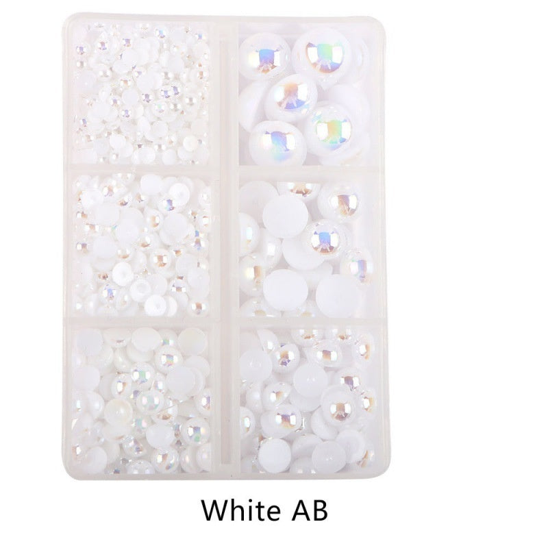 Half Round Flatback Plastic Bead (3-10mm) - White AB