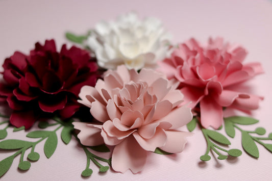 Valentina Flower II - Cardstock Flowers with Leaves 12 Pack – 2.75"