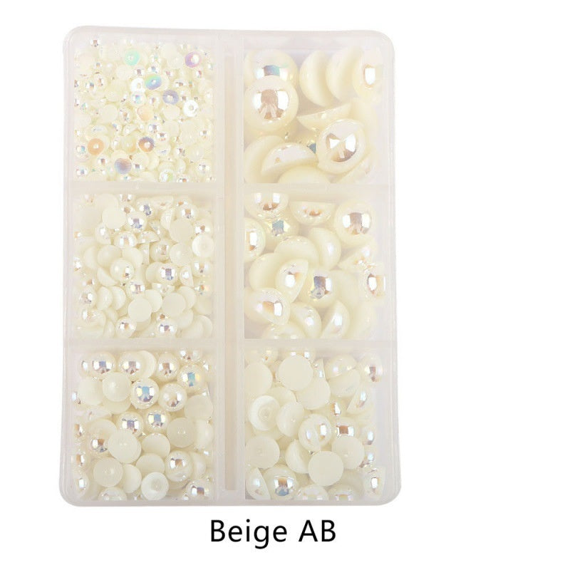 Half Round Flatback Plastic Bead (3-10mm) - Beige AB