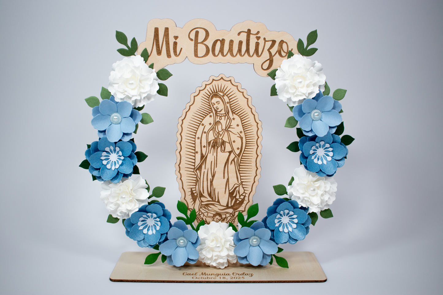 Recuerdos/Centros de Mesa Para Bautizo Virgen de Guadalupe (Azul)