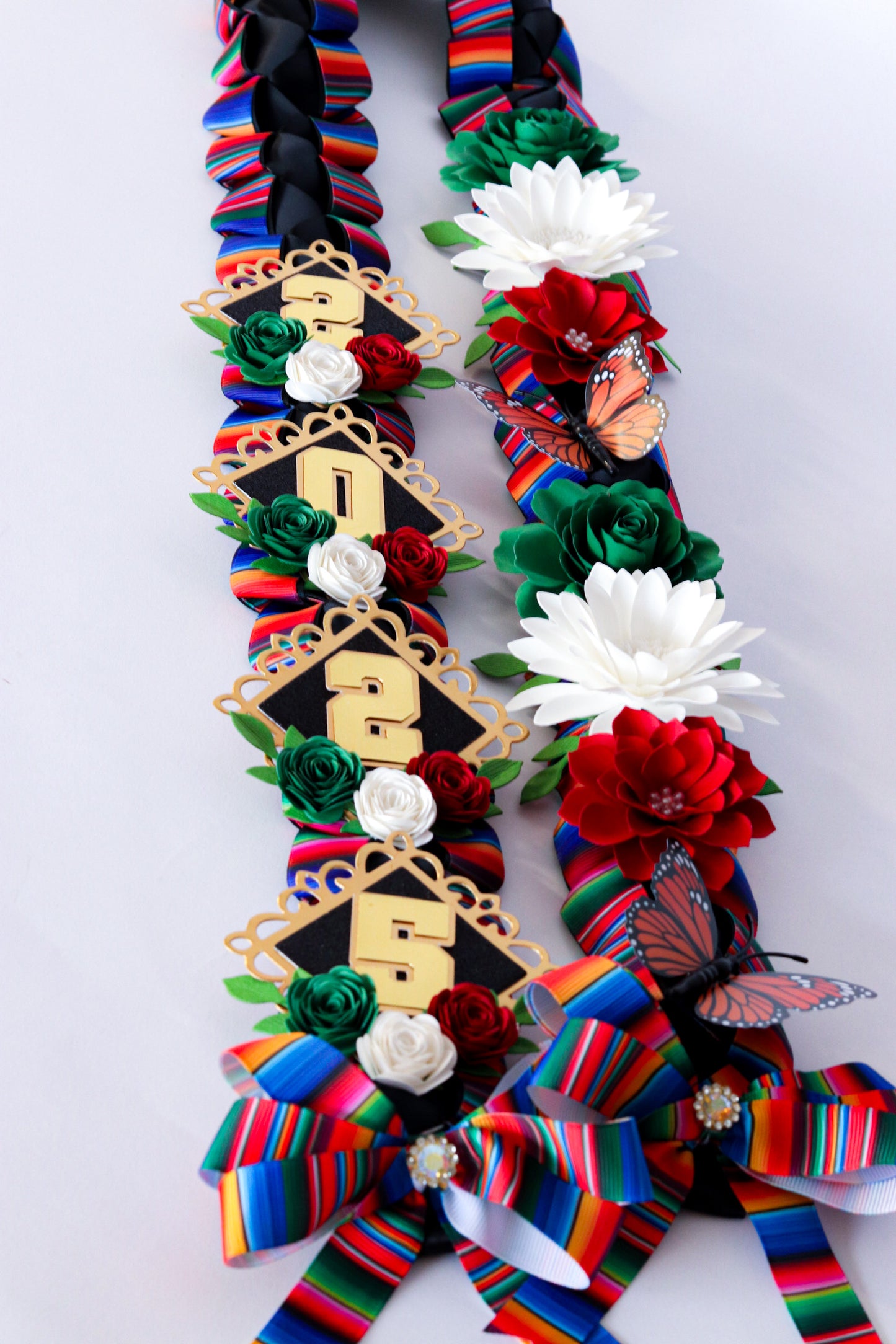Mexican Heritage Graduation Cap Topper & Satin Ribbon Lei Bundle