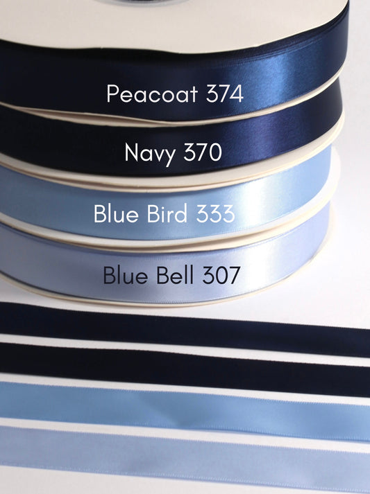 7/8” Double-Faced Satin Ribbon - 100 yards (Timeless Blues)