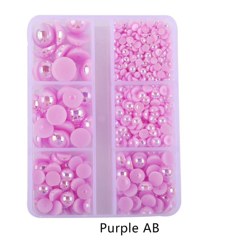 Half Round Flatback Plastic Bead (3-10mm) - Purple AB