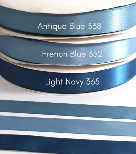7/8” Double-Faced Satin Ribbon - 100 yards (Ocean Blues)