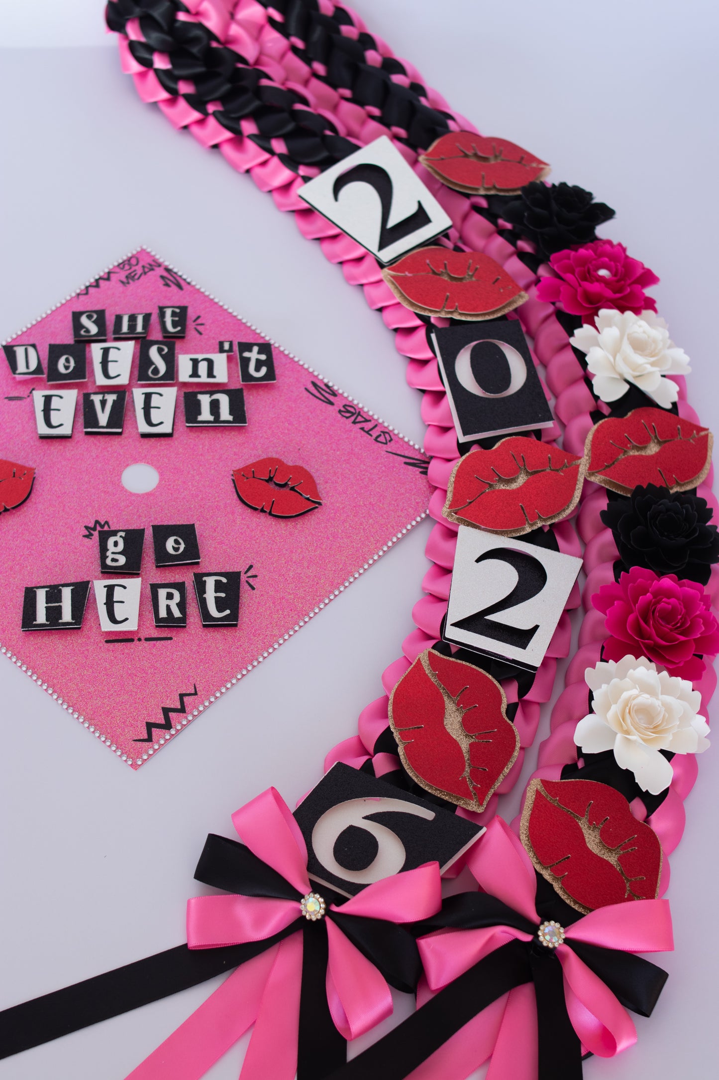 Mean Girl Inspired Graduation Cap Topper & Satin Lei Bundle
