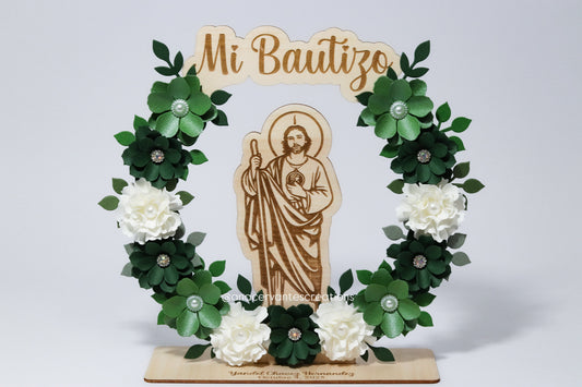 Recuerdos/Centros de Mesa Para Bautizo San Judas Tadeo (Verde)