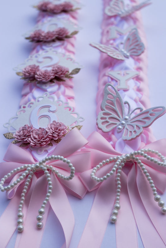Pink Satin Ribbon Lei – Pixie Wings | Class of 2026