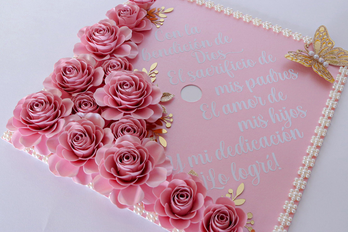 Pink Rose Graduation Cap Topper – Handmade Luxury Floral Design