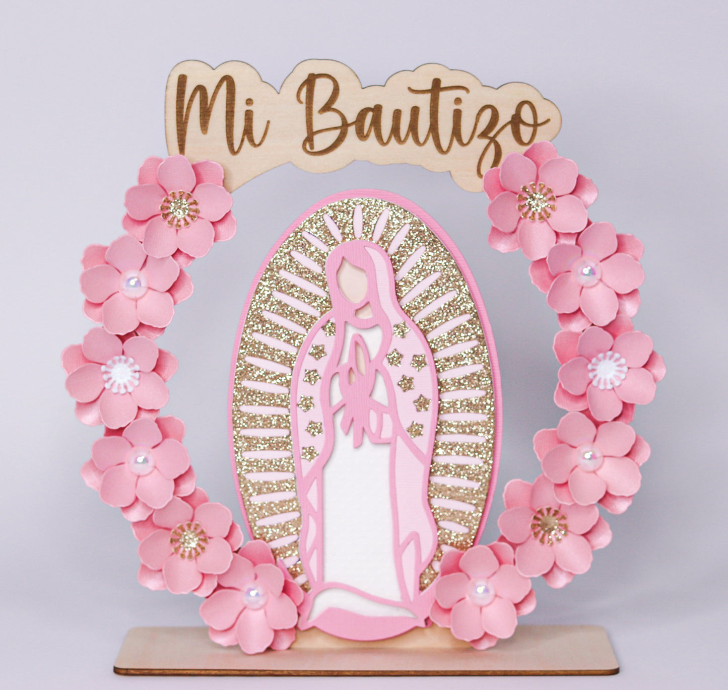 Recuerdos/Centros de Mesa Para Bautizo (Pink Virgen)