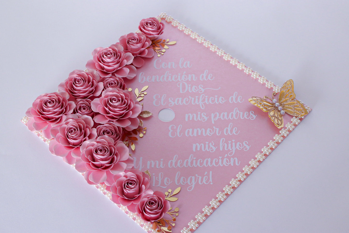 Pink Rose Graduation Cap Topper – Handmade Luxury Floral Design