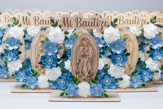 Recuerdos/Centros de Mesa Para Bautizo Virgen de Guadalupe (Azul)