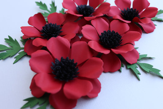 Poppy Lizzy Flower - Cardstock Flowers with Leaves 12 Pack – 2.75"