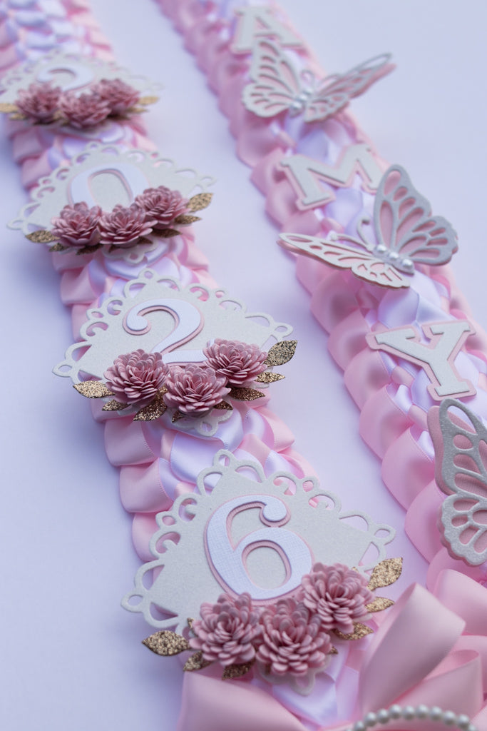 Pink Satin Ribbon Lei – Pixie Wings | Class of 2026